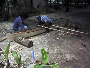 Clyde ties the outrigger